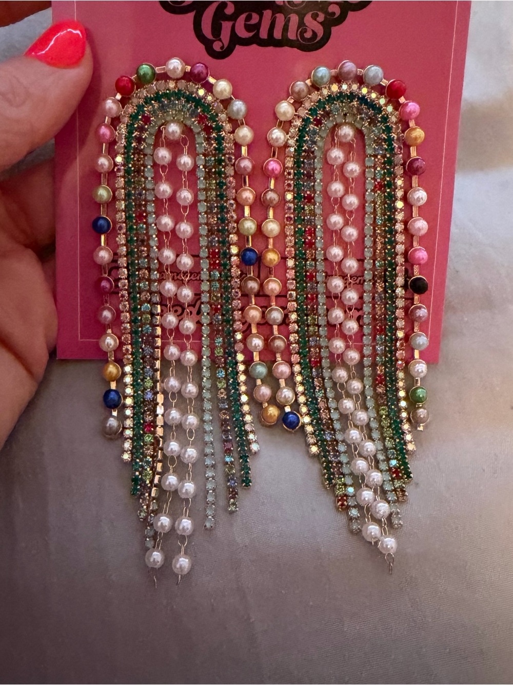 Feed me gems rainbow pearl earrings